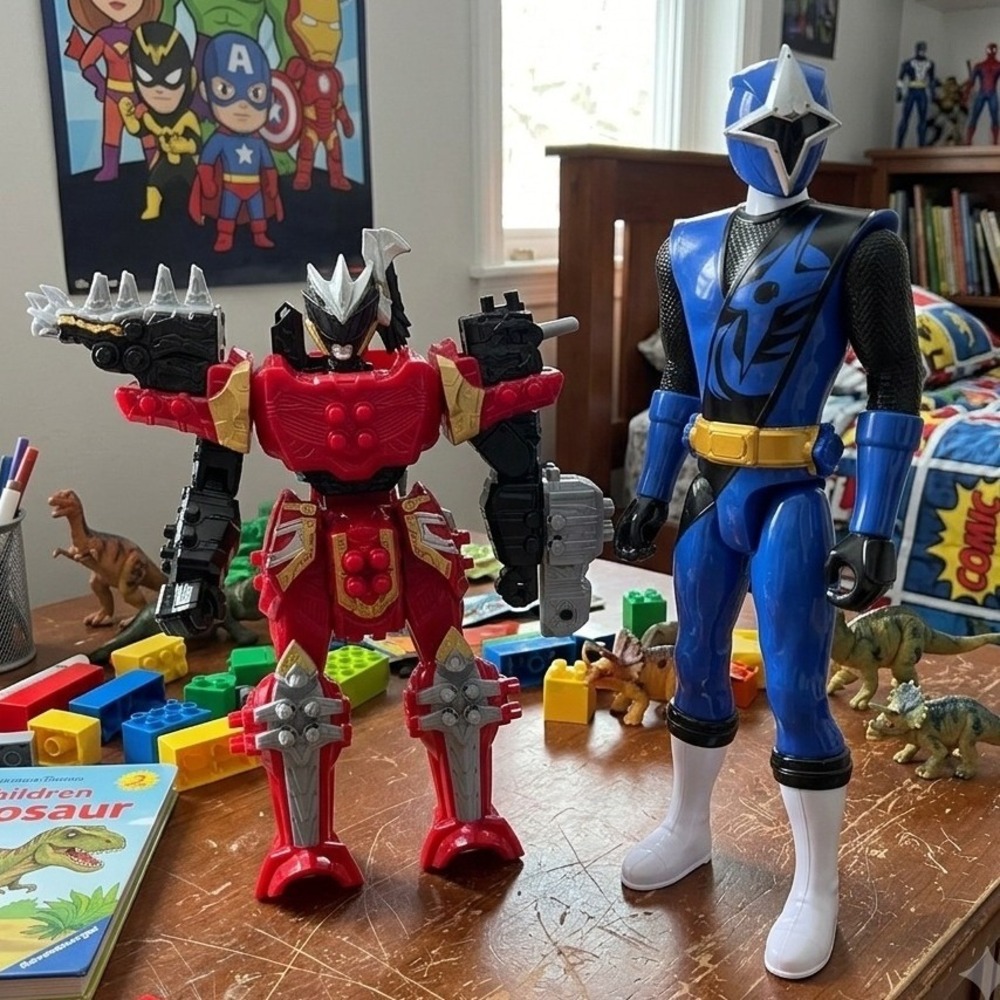Power Rangers Ninja Steel Blue Ranger 12" Figure & Red T-Rex Zord Action Figures